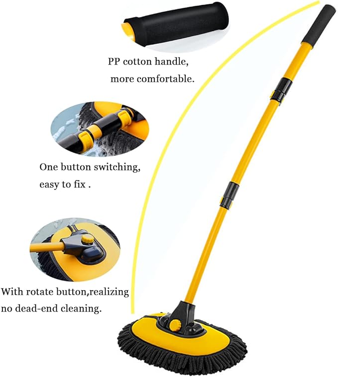 Car Wash Brush with Long Handle, Chenille Microfiber Mop Mitt with 1