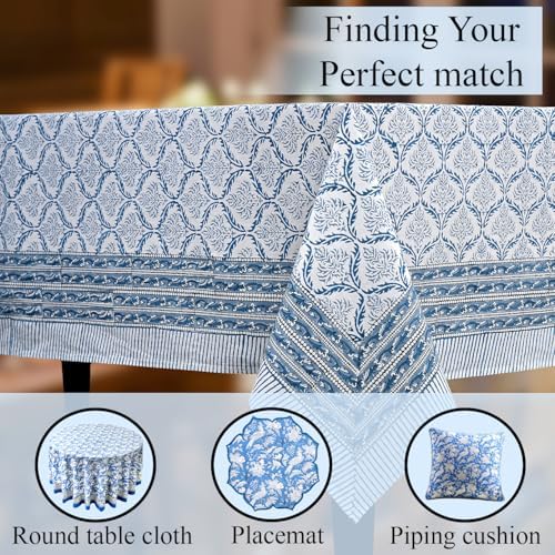 CPC Indigo Regal Tablecloth 100% Cotton 60x60 Inch Indian Block Print Rectang...