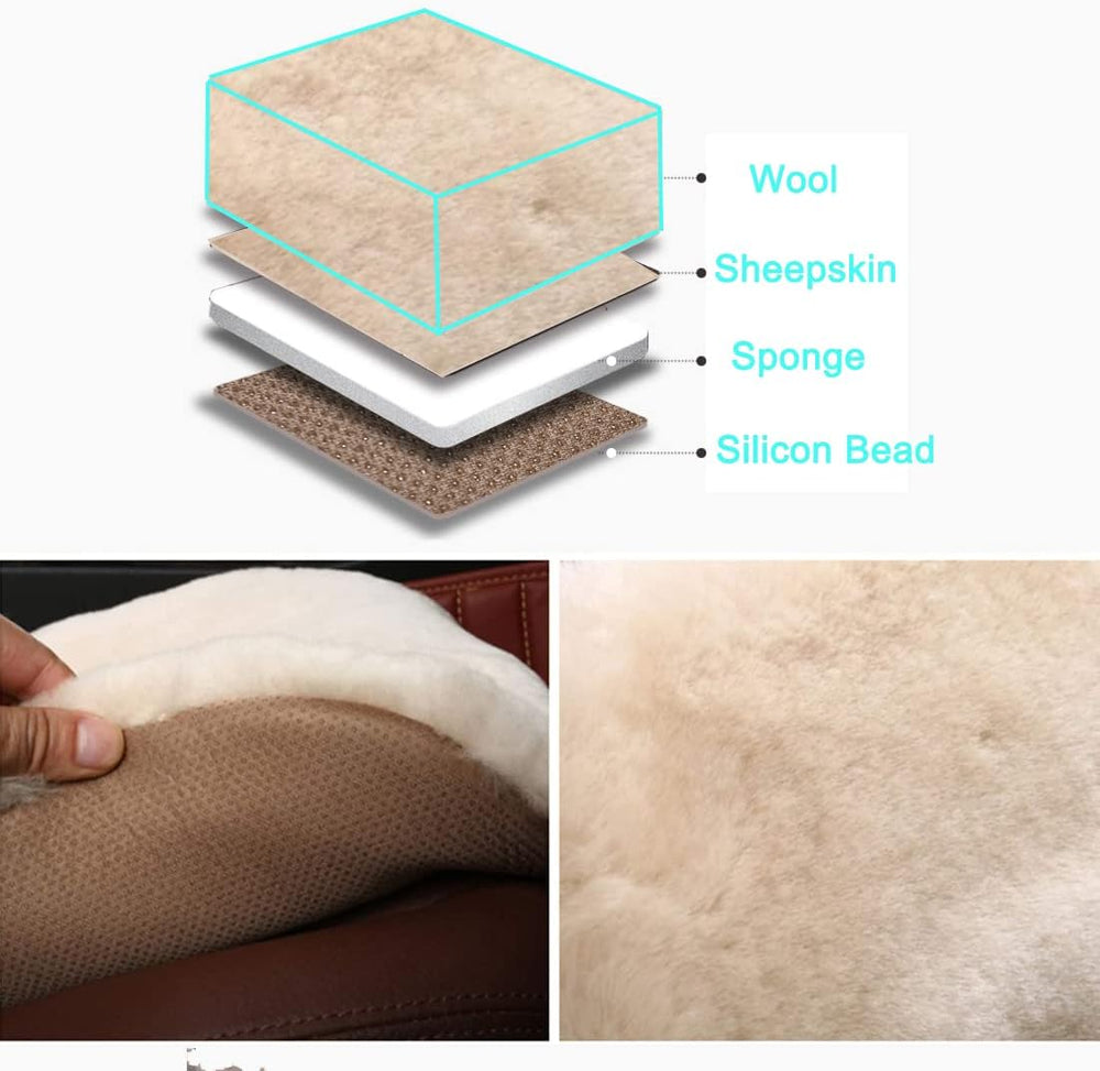 Fuzzy Sheepskin Car Seat Cover for Soft Fur Genuine Wool Cushion