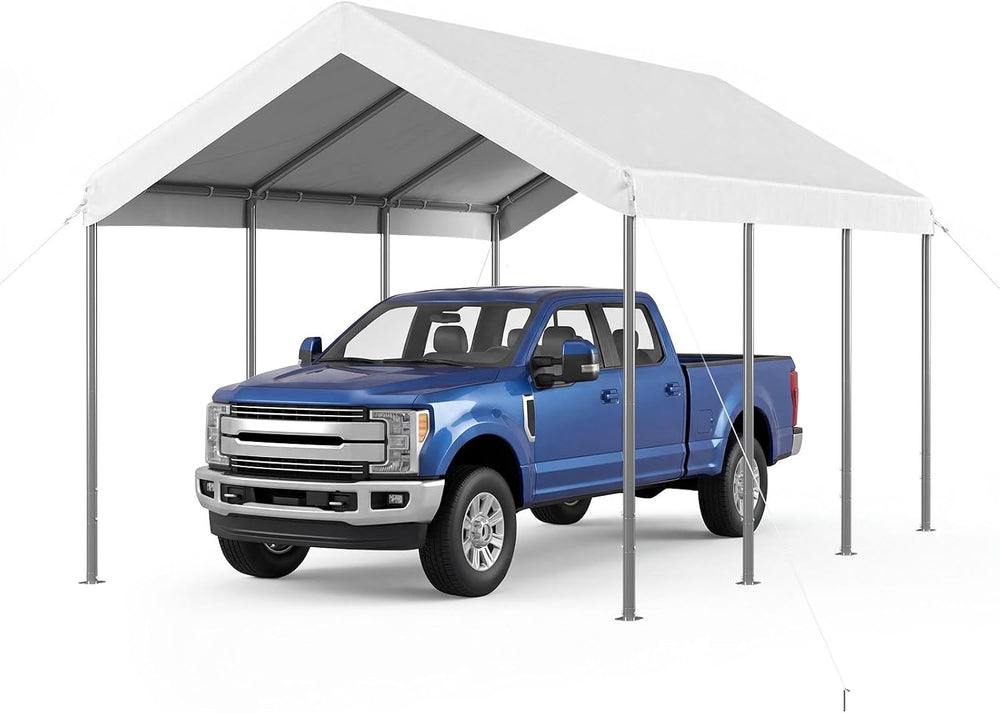Aoxun 10x15 ft Heavy Duty Carport, Adjustable Height Portable Garage, White