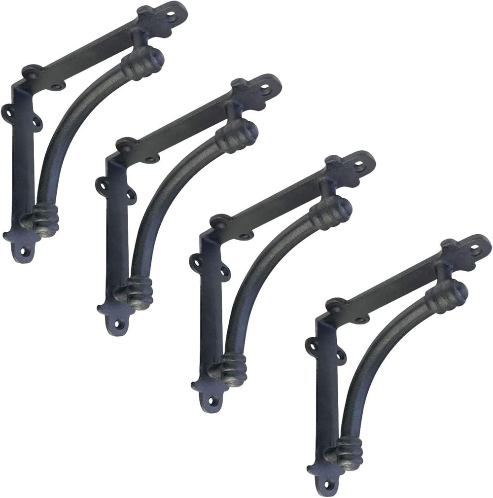 NACH Decorative Shelf Brackets, 4 Pack of 5.5 x 1.2 x 5.5 inch Black Cast Iro...