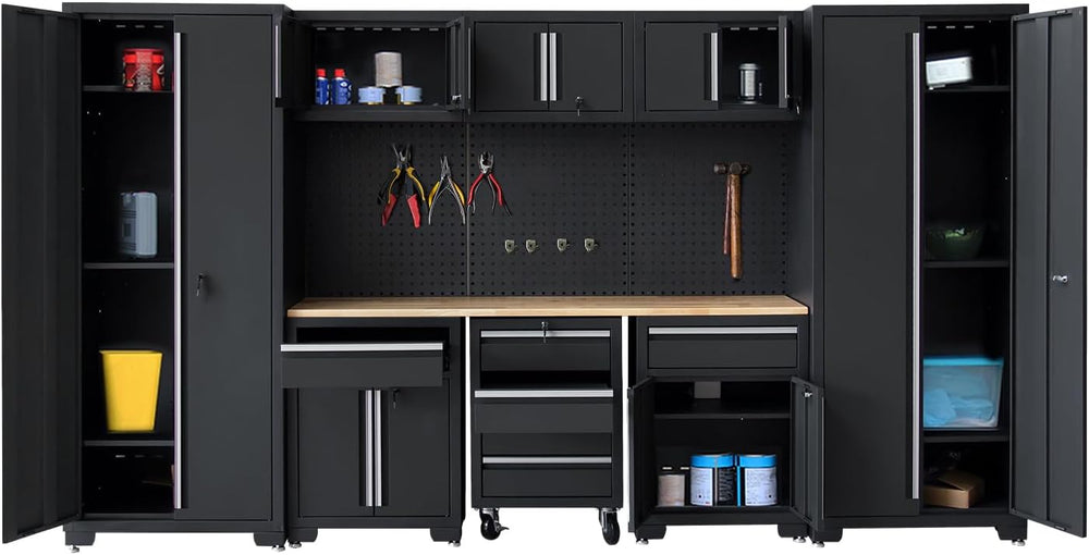 Garage Storage Cabinet System 12-Pcs Workshop Set, Black