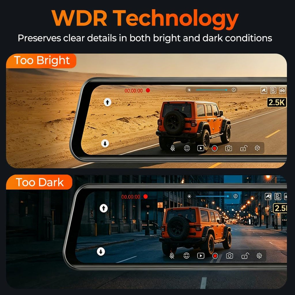12" Mirror Dash Cam, 4K UHD Front and 2.5K Rear View Dash Camera for Car...