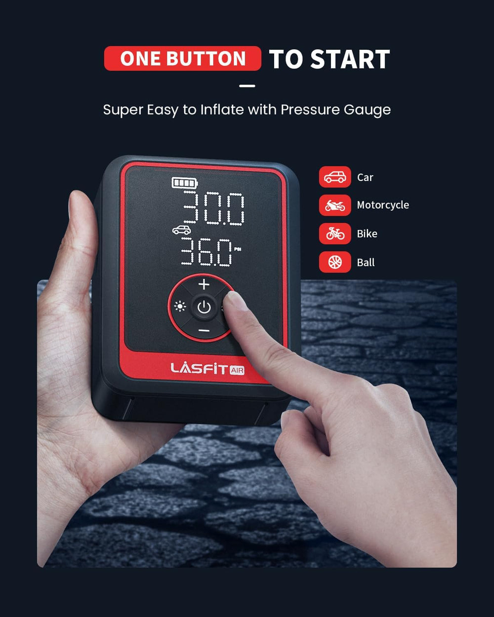 LASFIT Tire Inflator Portable Air Compressor, CR1 Pro Cordless Tire Air Pump ...