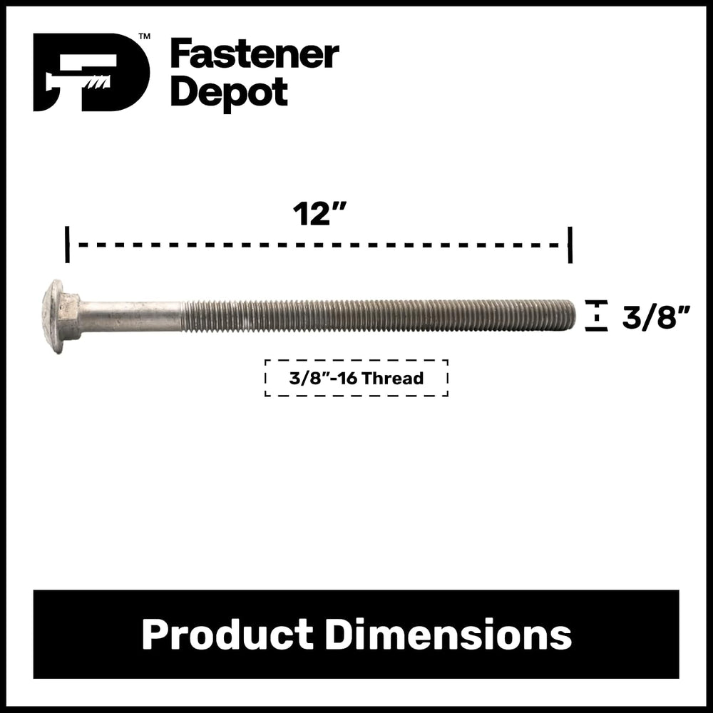 3/8"-16 x 12 (25 Pack) Galvanized Carriage Bolt Kit Grade 307A, Includes...