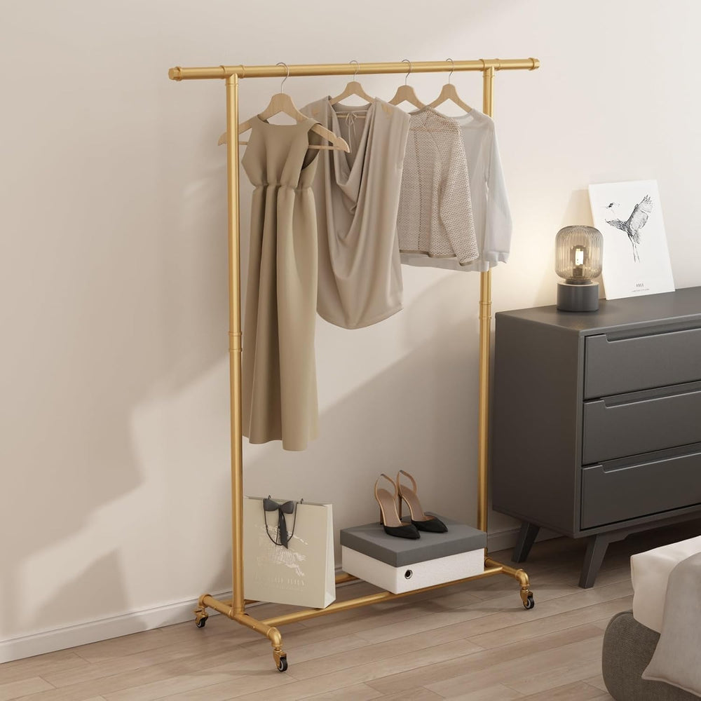 Industrial Pipe Clothing Rack, Heavy Duty Metal Clothes Rack With Wheels, Rol...