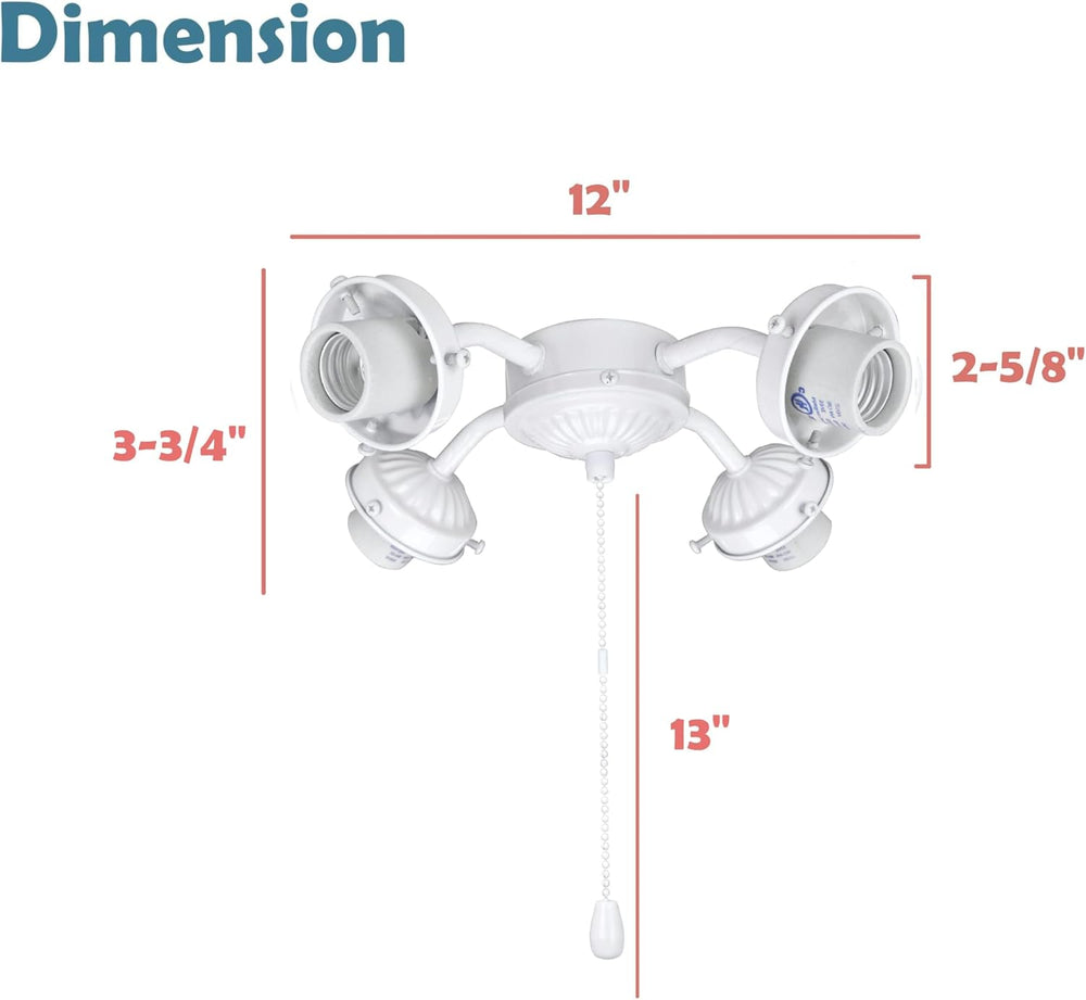 Aspen Creative 22003-21, Four-Light Ceiling Fan Fitter Light Kit with Pull Ch...