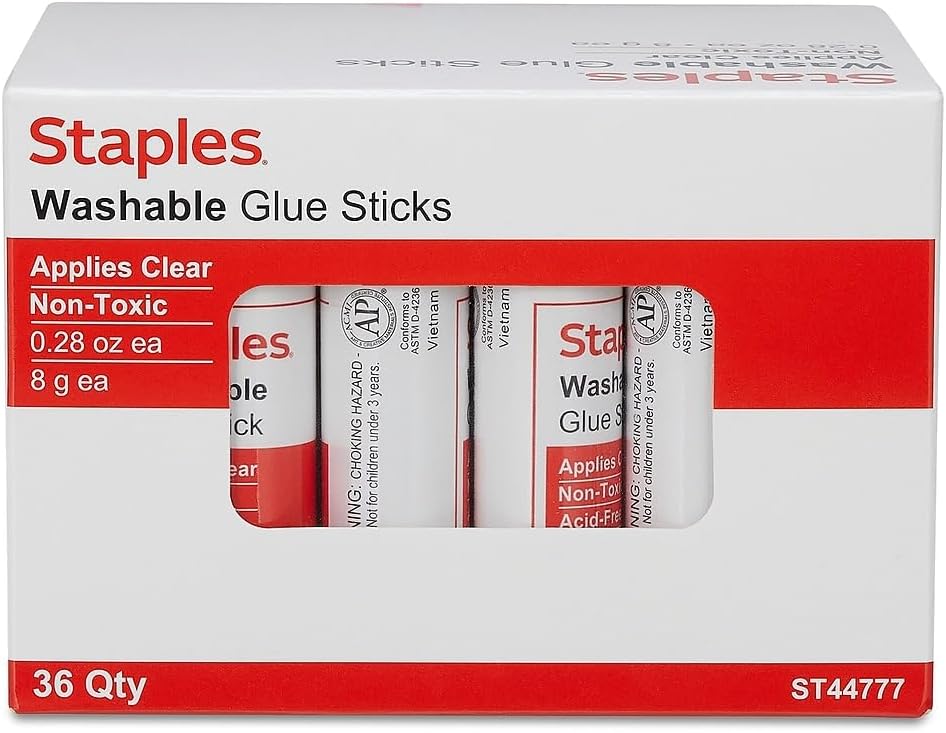 Staples Washable Glue Sticks, 0.28 Oz, 108-Pack