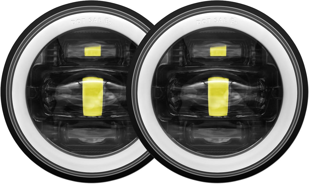 AlyoNed New Version 4.5" inch LED Fog Lights White Halo DRL DOT Kit Black