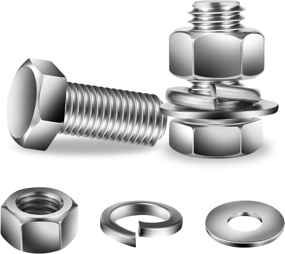 1/2-13 x 1" Hex Head Screw Bolt, Flat & Lock Washers, Fully Threaded...