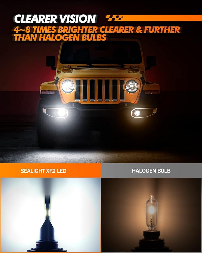 SEALIGHT H10 9145 LED Fog Light Bulbs or DRL, 600% Brightness 6500K Cool Whit...