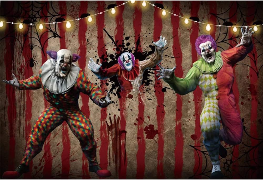 10x7ft Halloween Clown Backdrop Horror Scary Circus Carnival Bloody Handprint...