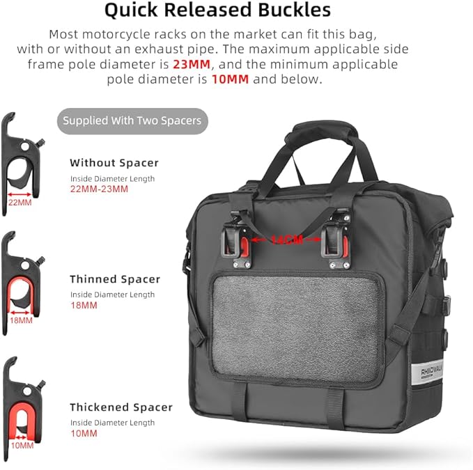 Rhinowalk Motorcycle Saddlebag Waterproof Luggage Bag Quick Release Motorcycle