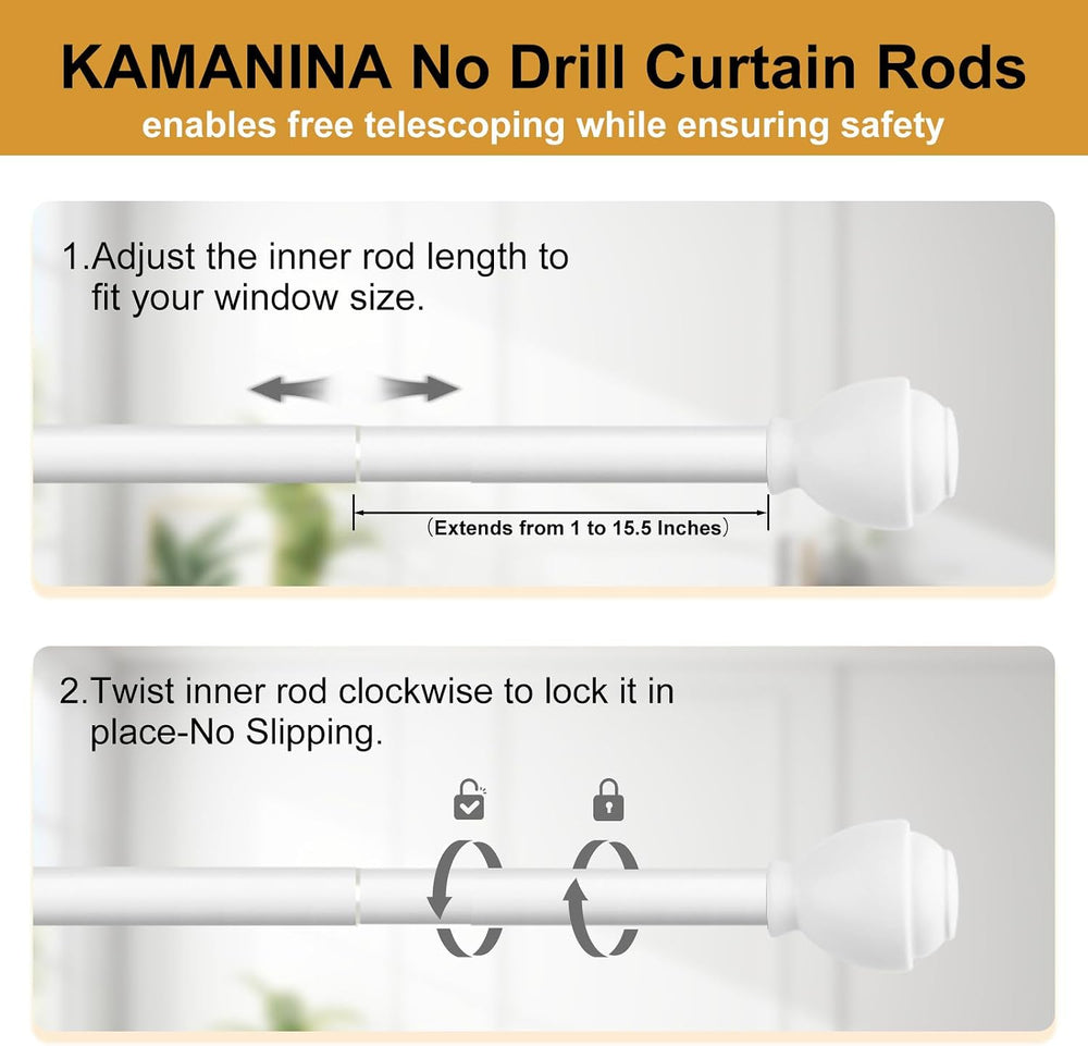 KAMANINA Curtain Rods No Drilling for Windows 32 to 86 Inches White