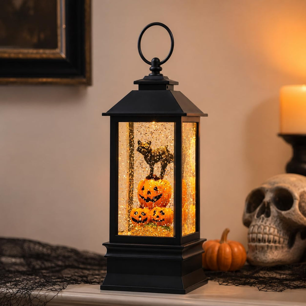 Halloween Snow Globe Lantern Water Glittering Spooky Witch' s Black Cat i...