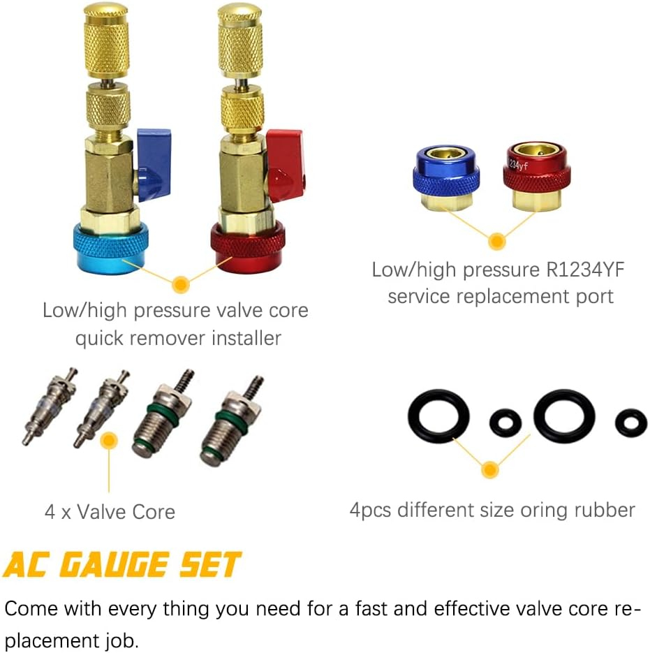 R134A R1234YF Air Condithoning Valve Core Remover Tool, High Low Pressure Val...