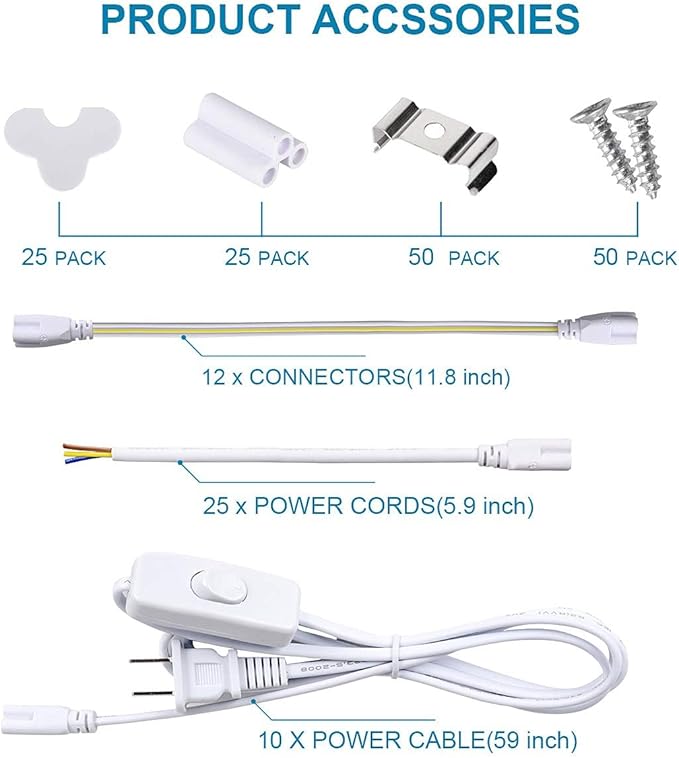 4FT LED Shop Light, 25 Pack, 60W 6000K 9500LM Clear White, Linkable Integrated
