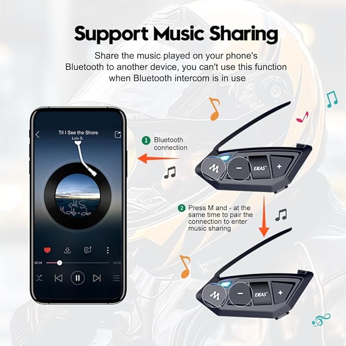 Motorcycle Bluetooth intercom MS20 2000m Helmet Intercom, 20 Riders Motorcycl...