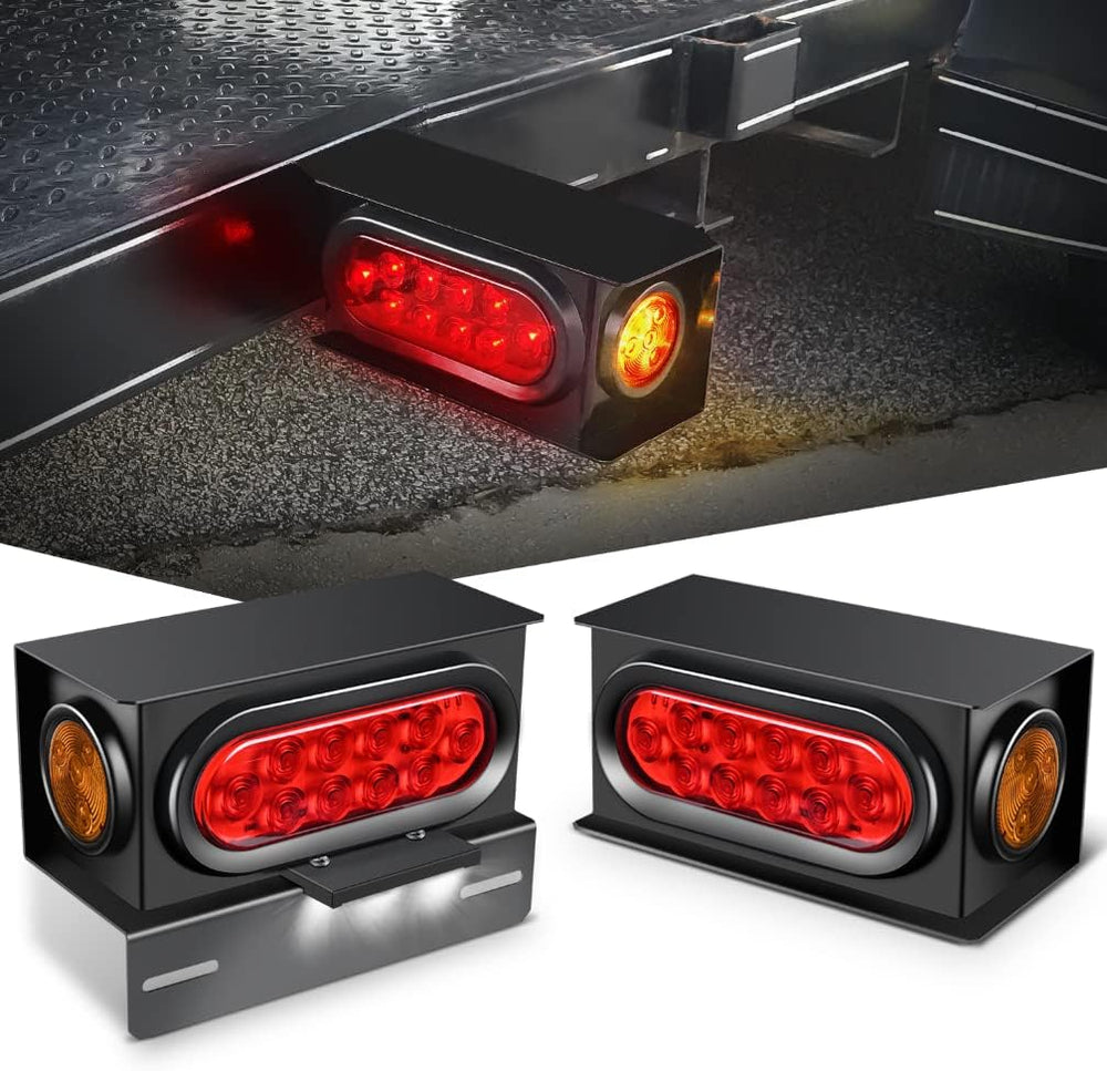 Nilight Steel Trailer Light Boxes Kit w/Oval Tailight Round Marker Lamp