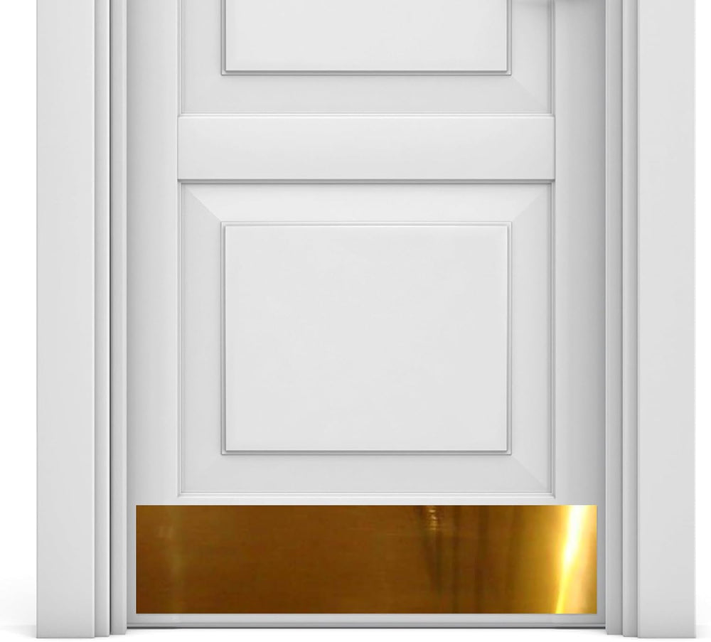 Door Kick Plate, 6x32 in, Shiny Brass, Adhesive