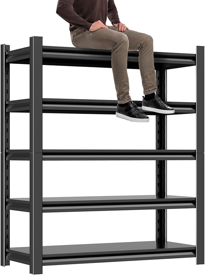 5-Tier Heavy Duty Metal Garage Shelving Unit, Industrial Style, Adjustable