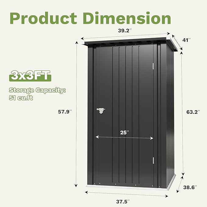 Devoko 3x3 FT Outdoor Storage Shed, Small Garden Tool Shed