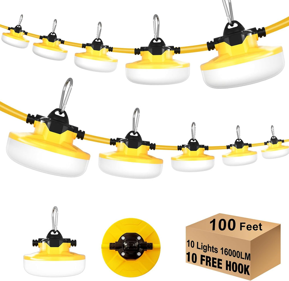LED Construction String Light 100FT, 130W 16000Lm Industrial LED String Work ...
