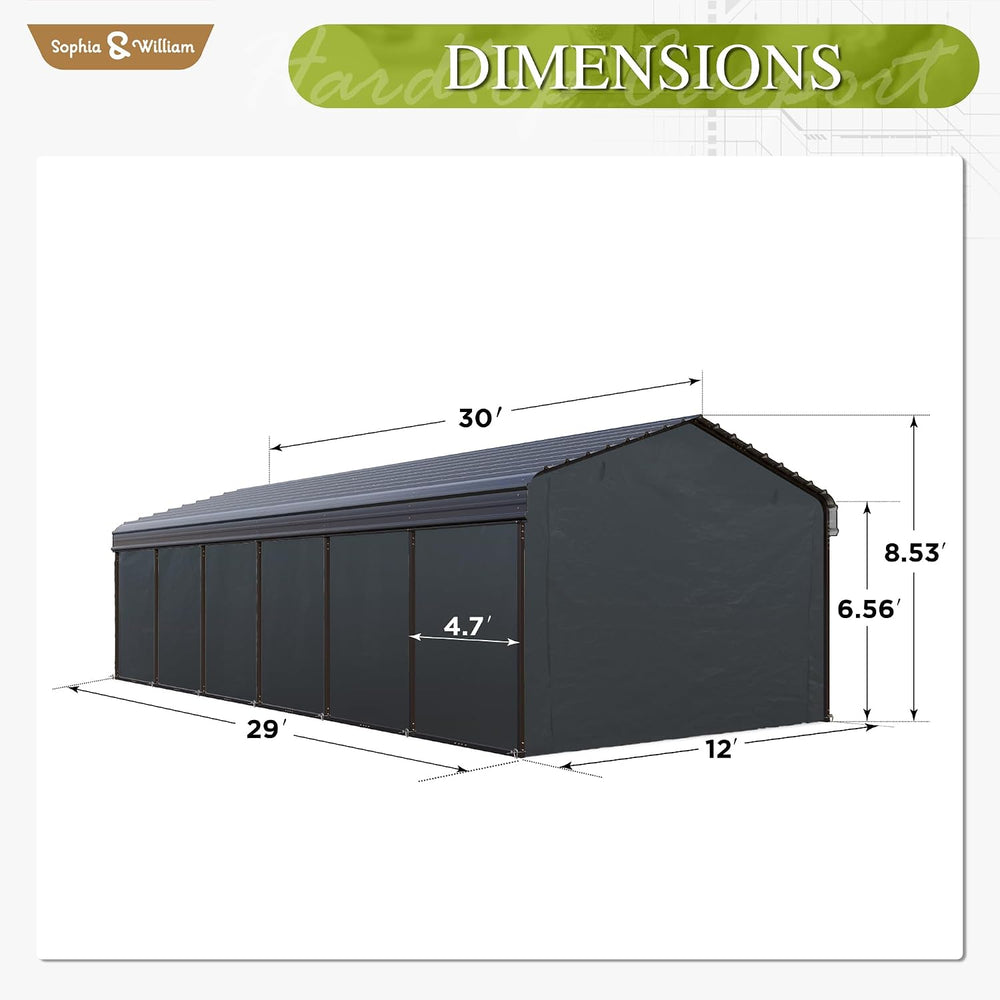 Sophia & William Carport 12x30ft, Car Canopy Metal Heavy Duty Car Shed
