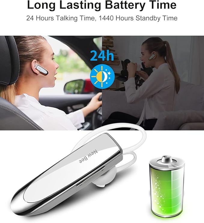 New bee Bluetooth Earpiece V5.0 Wireless Handsfree Headset 24 Hrs Driving 60 ...