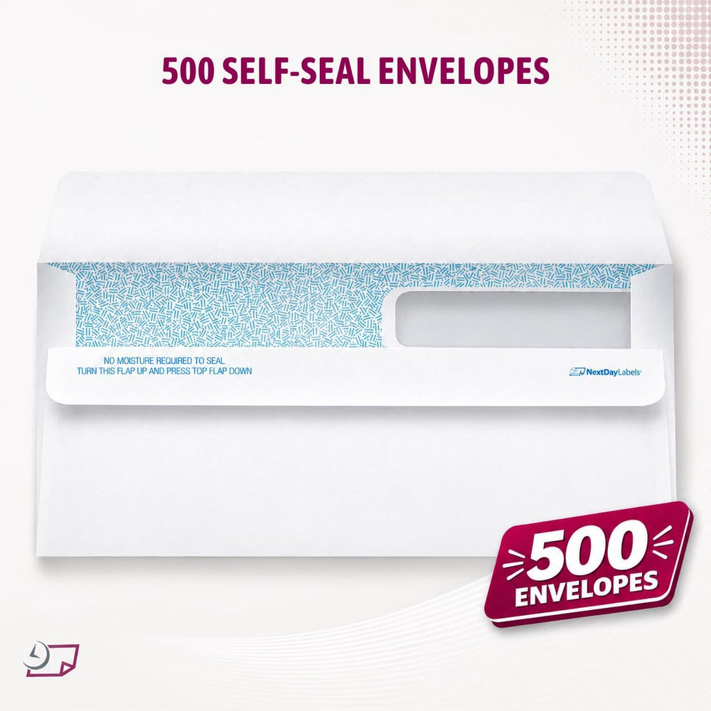 NextDayLabels #9 Double Window Check Envelopes, Made in USA, 500 Pack