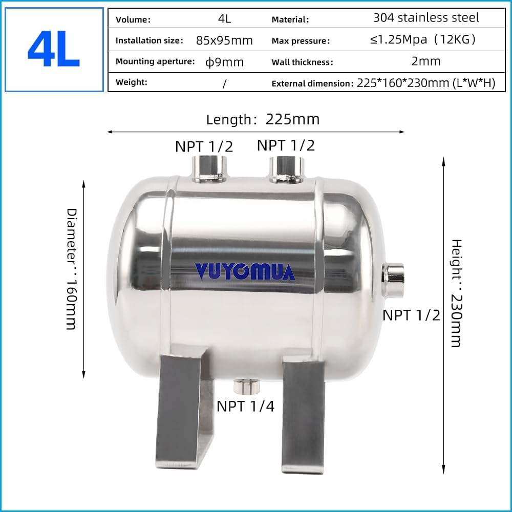 1/4" NPT Air Compressors 1 Gallon Stainless Steel Portable Air Compresso...