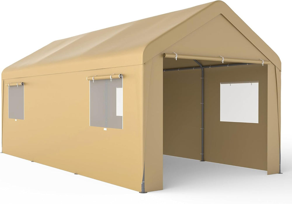 10x20 Carport with Roll-up Windows,Portable Garage Canopy for Truck Boat