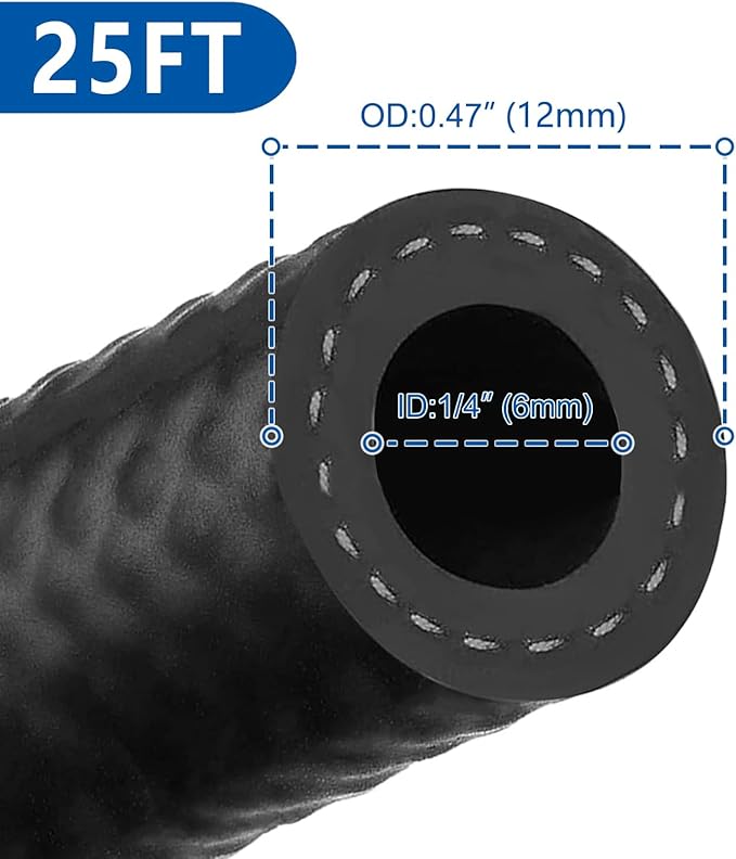 LokoCar Rubber Fuel Hose Line Push Lock 1/4" ID SAE 30R7 NBR 25ft 300PSI...