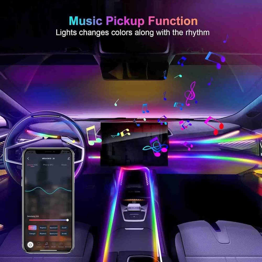 Smart Acrylic LED Car Interior Lights, 10-in-1 Fiber Optic Ambient Kit