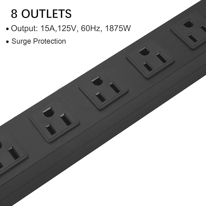 2Pack Metal 8 Outlet Mountable Power Strip, Wall Mount Outlet Heavy Duty