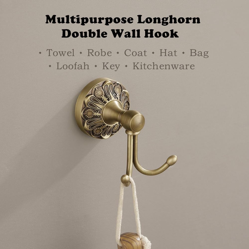 Antique Brass Towel Hook, Wall Mounted Bathroom Hook for Clothing & Robe ...