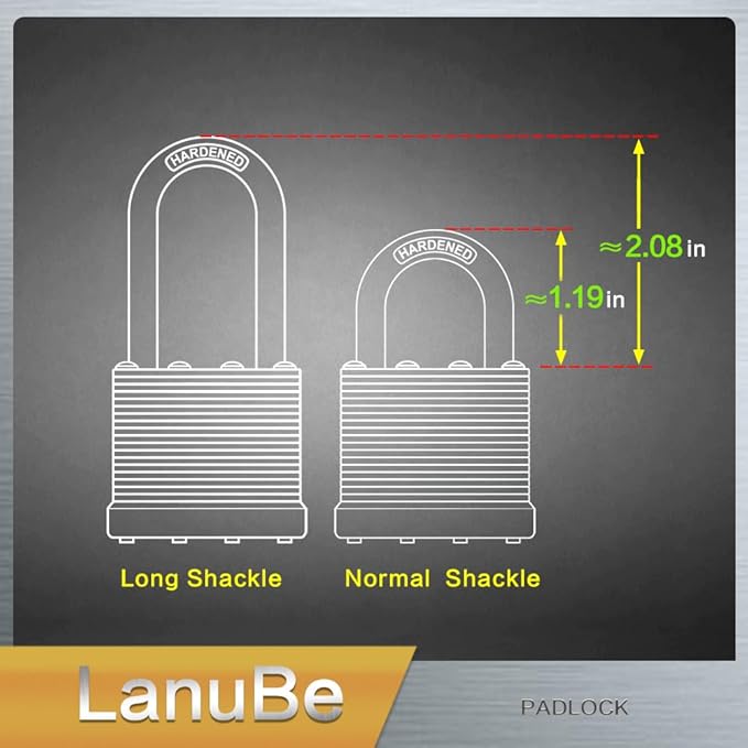 LanuBe Lock Laminated keyed Padlock, keyed Alike Locks, Long Shackle, Marked ...