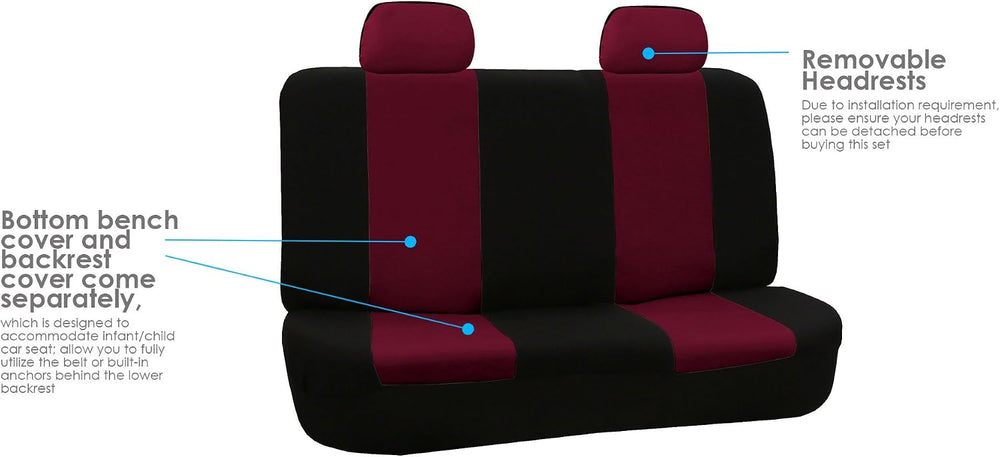 FH Group Flat Cloth Seat Covers Front Seat and Solid Rear Bench Full Set with...