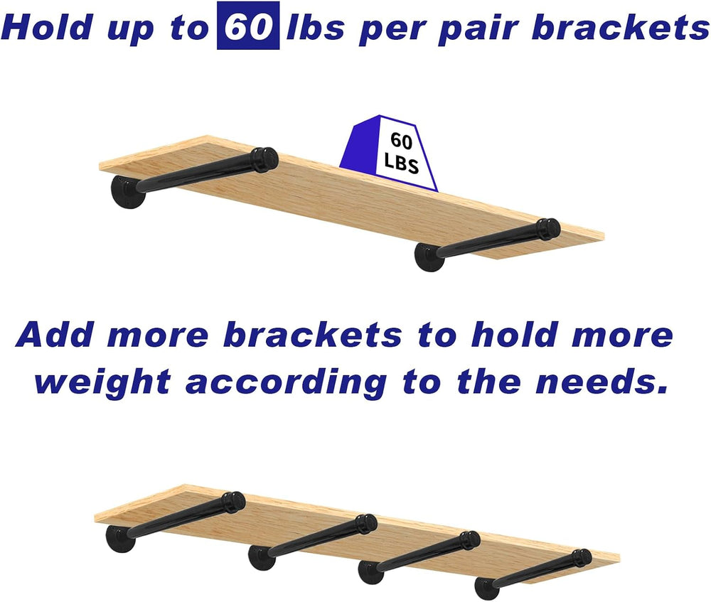 6 Pack Pipe Shelf Brackets 12 Inch, Industrial Iron Pipe Floating Shelves Bra...