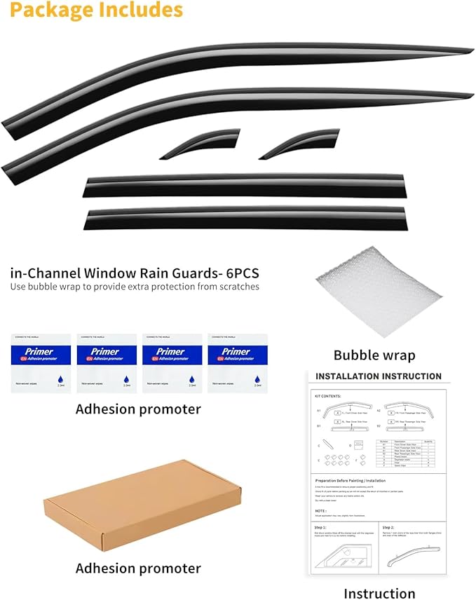 Tape-On Window Rain Guards Fit for Toyota RAV4 2019 2020 2021 2022 2023 2024 ...