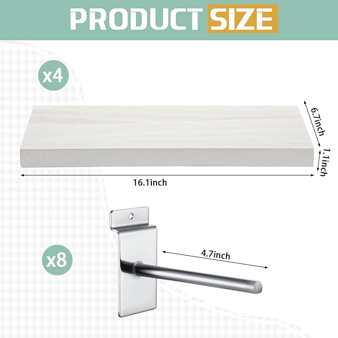 4 Pack Wooden Slatwall Shelf, 16.1" D x 6.7" W x 1.1" H Slatwa...
