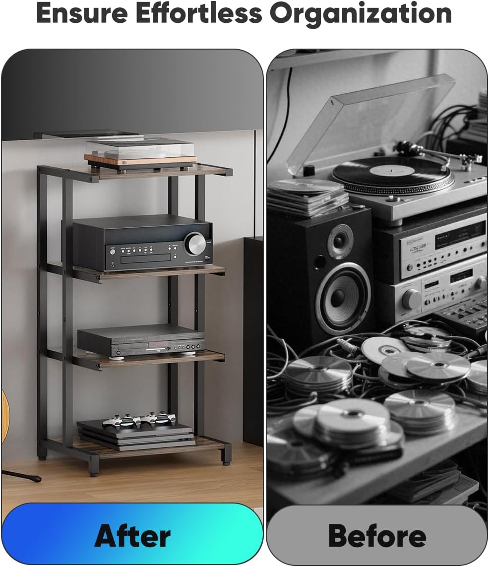 4-Tier Wooden Media Stand, AV Media Stand Corner Shelf for TV Accessories/Aud...