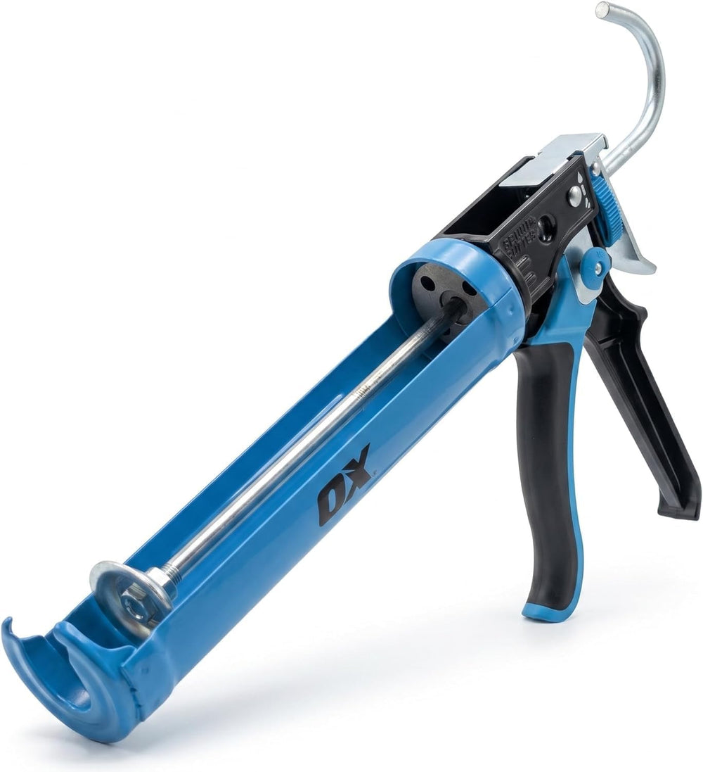 OX Caulk Gun No Drip 10 oz - Dual Thrust 25:1 & 12:1 Thrust - Heavy Duty