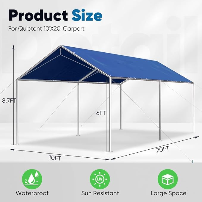 Quictent 10x20 ft Heavy Duty Car Canopy Galvanized Frame Carport Outdoor Party