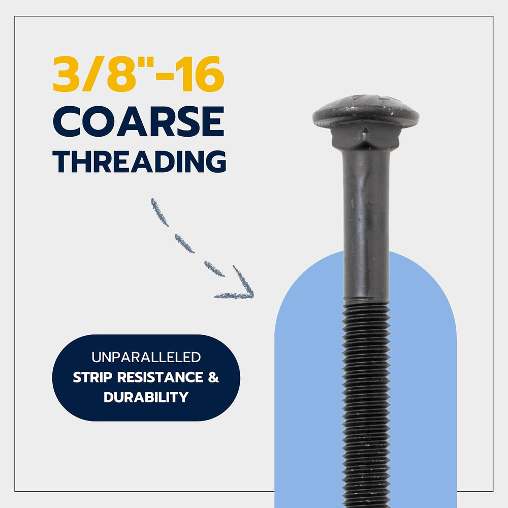 3/8" x 8" (25 Pack) Black Carriage Bolt Kit, Grade 307A, Ceramic Co...