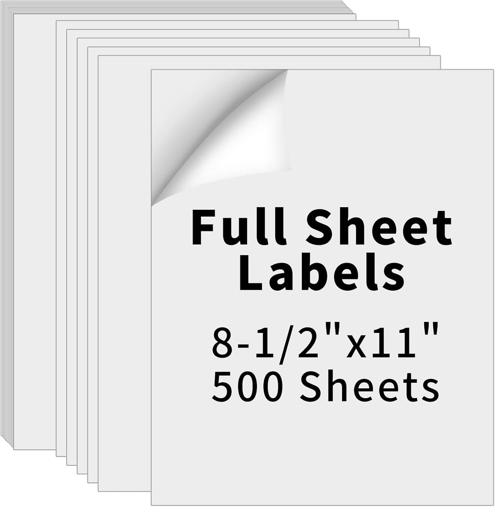 500 Sheets 500 Labels Full Sheet Label Sticker Paper for Laser & Inkjet P...