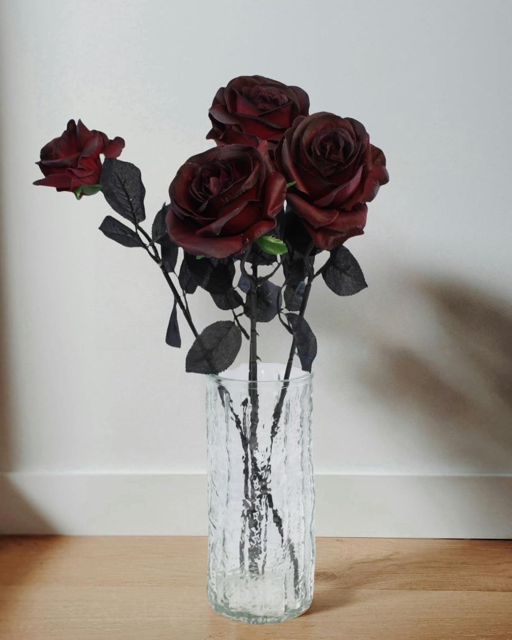 DoubleWood Halloween Artificial Silk Roses, 24Pcs Black Burgundy Flowers