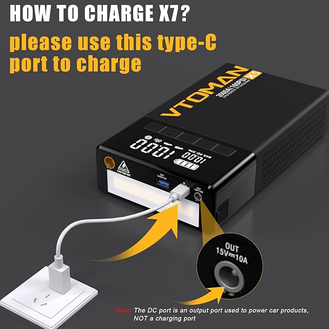 VTOMAN X7 Jump Starter with Air Compressor, 4250A Portable Car Jumper with