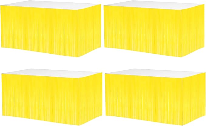 4 Pack 29x108 Inch Metallic Foil Fringe Tinsel Table Skirts for Rectangle Tab...