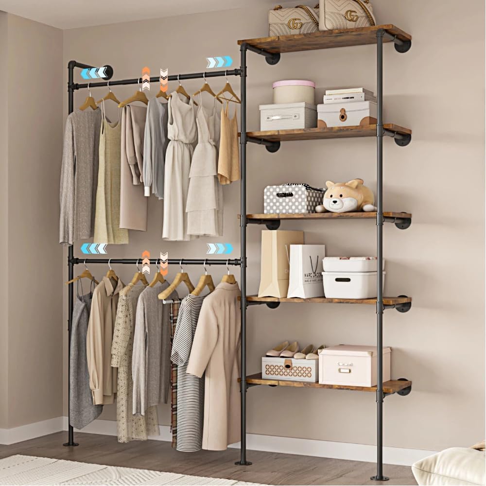 Expandable Industrial Pipe Clothes Rack,Corner Garment Rack